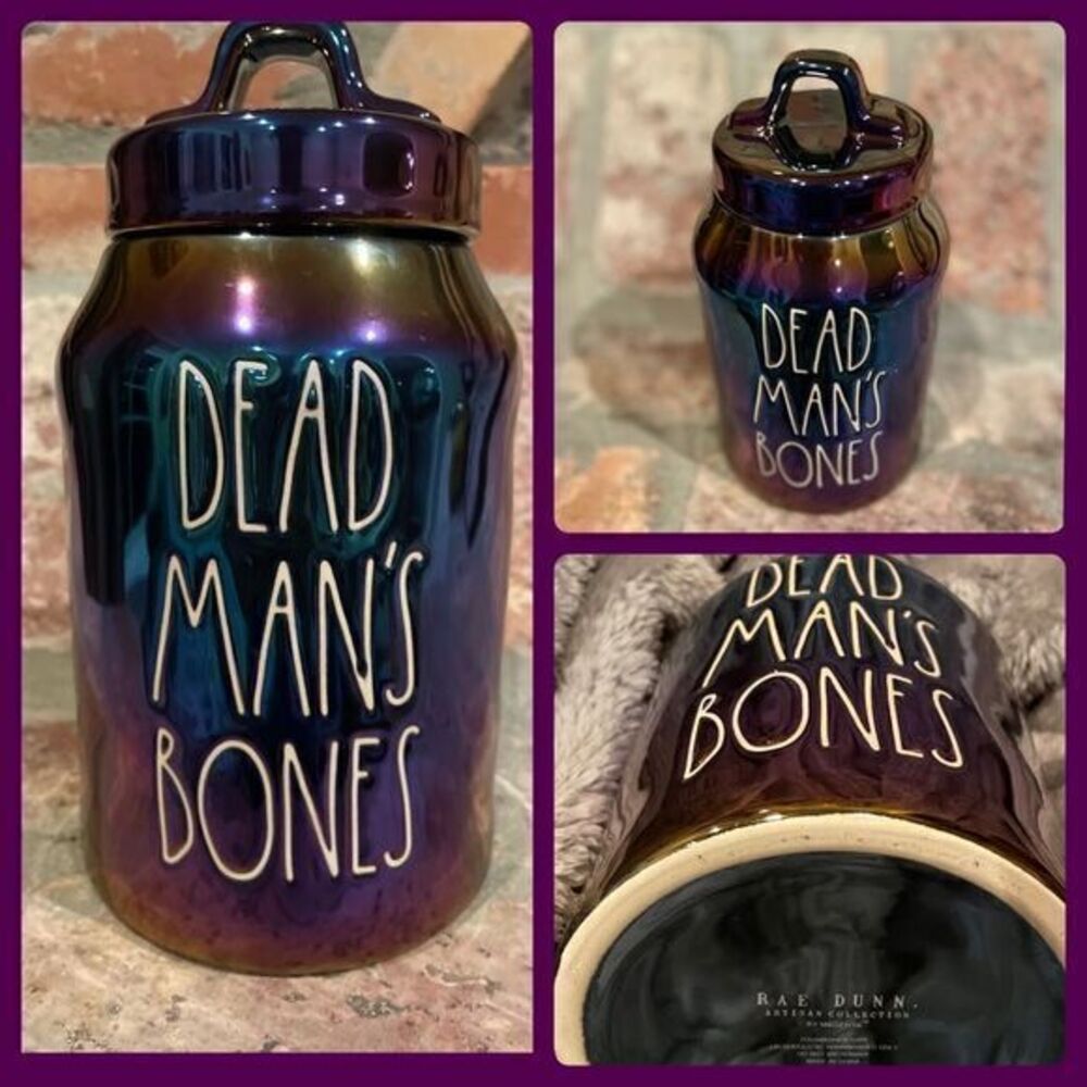 Rae Dunn Dead’s Man’s Bones unique iridescent canister very rare Halloween Decor - Picture 1 of 8